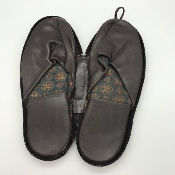 Vintage Samsonite Men's size 9- 10 Travel Slippers  in Brown Zippered Case - Picture 2 of 11